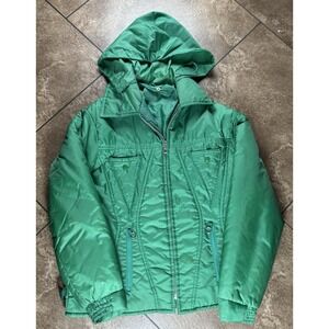 Vintage Unbranded Green Ski Snow Jacket Coat W Hood  60s 70s 80s Med Retro Women
